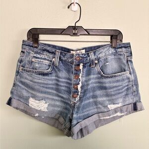 Free People Romeo Rolled Cutoff Denim Shorts Size 30 Distressed Button Fly Style